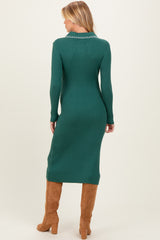Forest Green Contrast Stitch Maternity Midi Sweater Dress