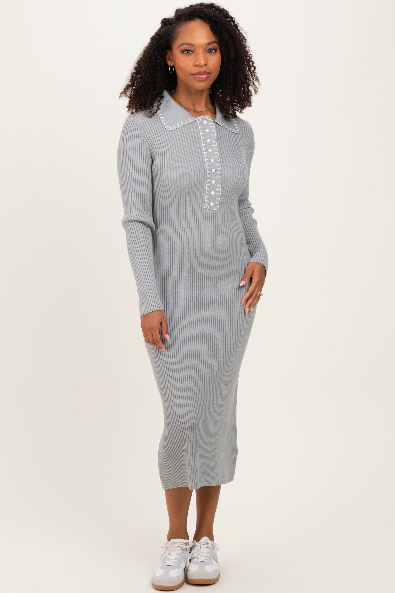 Heather Grey Contrast Stitch Midi Sweater Dress