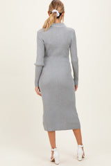 Heather Grey Contrast Stitch Maternity Midi Sweater Dress