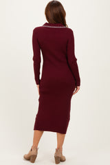 Burgundy Contrast Stitch Midi Sweater Dress