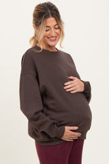 Brown Oversized Fleece Maternity Sweatshirt