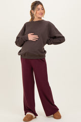 Brown Oversized Fleece Maternity Sweatshirt