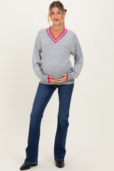 Heather Grey Contrast Detail V-Neck Maternity Sweater