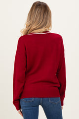 Burgundy Contrast Detail V-Neck Maternity Sweater