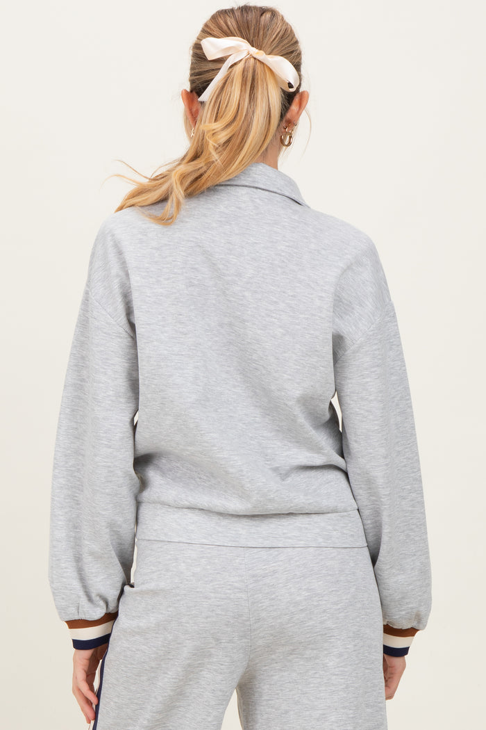 Heather Grey Contrast Trim Half Zip Maternity Sweatshirt