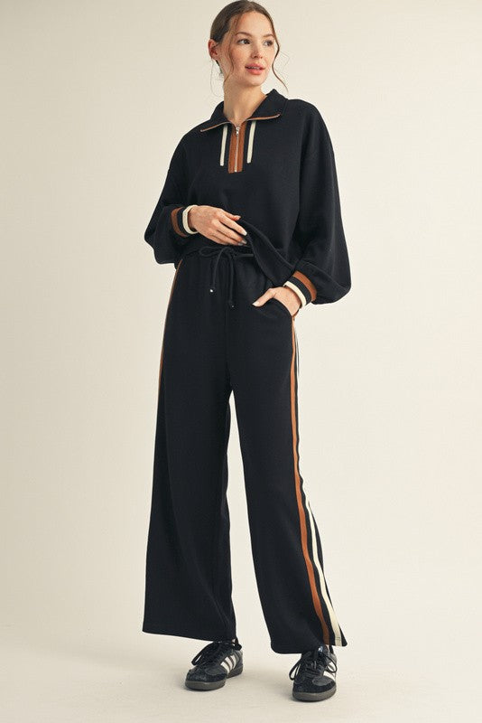 Black Contrast Trim Half Zip Sweatshirt