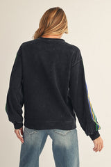 Black Mineral Wash Velvet Stripe Detail Sweatshirt