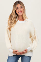 Yellow Ribbed Balloon Sleeve Maternity Sweater