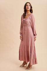 Mauve Ruffled Fit And Flare Maxi Dress