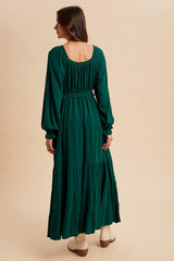 Forest Green Ruffled Fit And Flare Maxi Dress