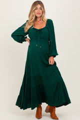 Forest Green Ruffled Fit And Flare Maternity Maxi Dress