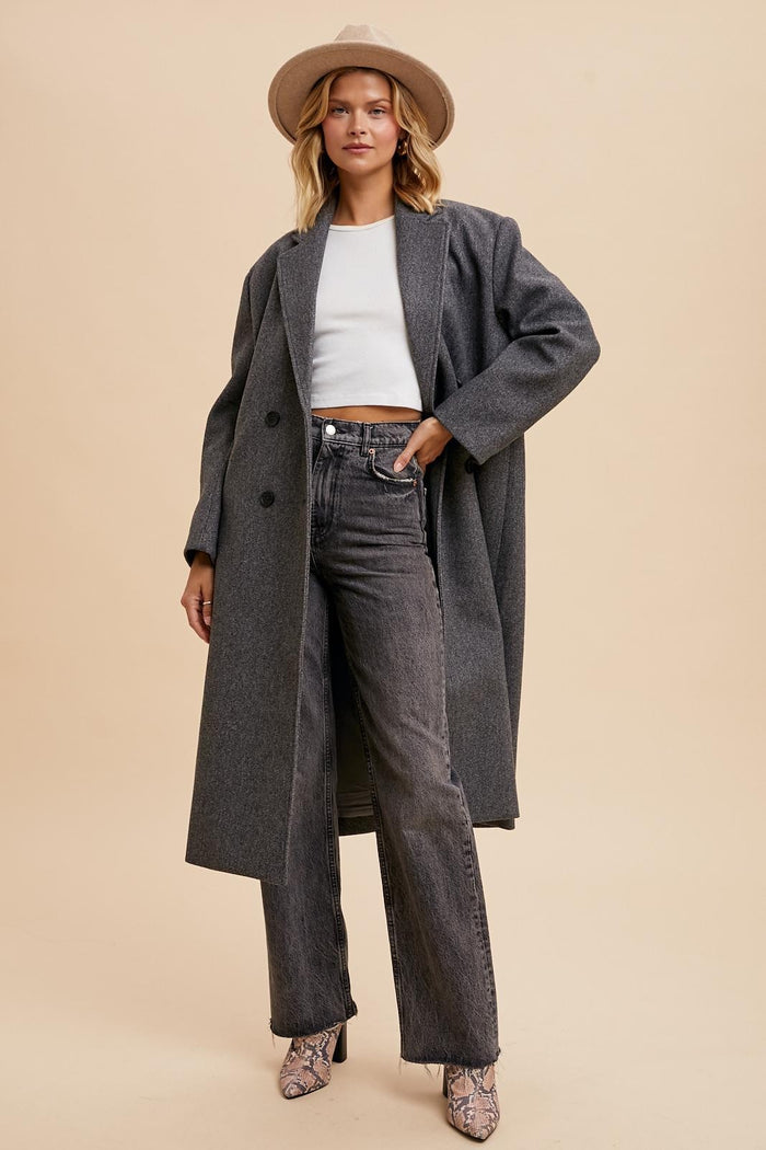 Charcoal Felted Double Breasted Lapel Duster Coat