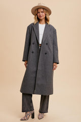 Charcoal Felted Double Breasted Lapel Duster Coat
