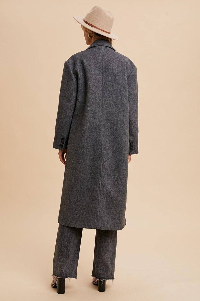Charcoal Felted Double Breasted Lapel Duster Coat