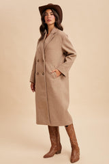 Beige Felted Double Breasted Lapel Duster Coat
