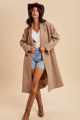 Beige Felted Double Breasted Lapel Duster Maternity Coat