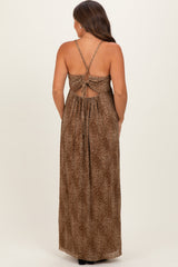Bronzed Animal Print Plunging Maternity Maxi Dress