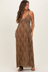 Bronzed Animal Print Plunging Maternity Maxi Dress