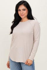 Dark Beige  Baby Waffle Knit Long Sleeve Top