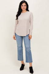 Dark Beige  Baby Waffle Knit Long Sleeve Top