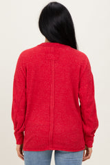 Red Brushed Ribbed Knit Pullover