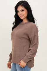 Mocha Brushed Ribbed Knit Pullover