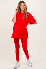 Red Oversized Crewneck Short Sleeve and Legging Maternity Set
