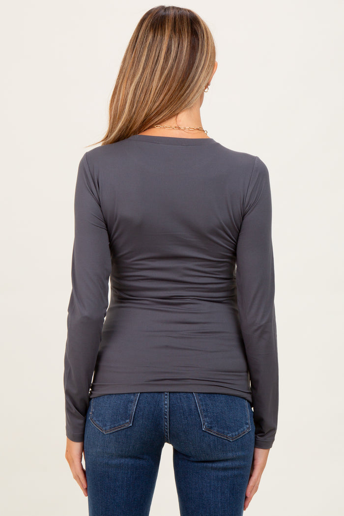 Charcoal Basic Long Sleeve Maternity Top