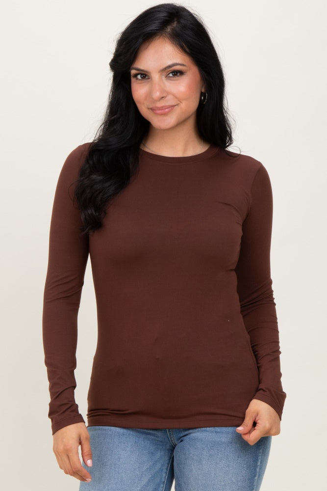 Brown Basic Long Sleeve Top