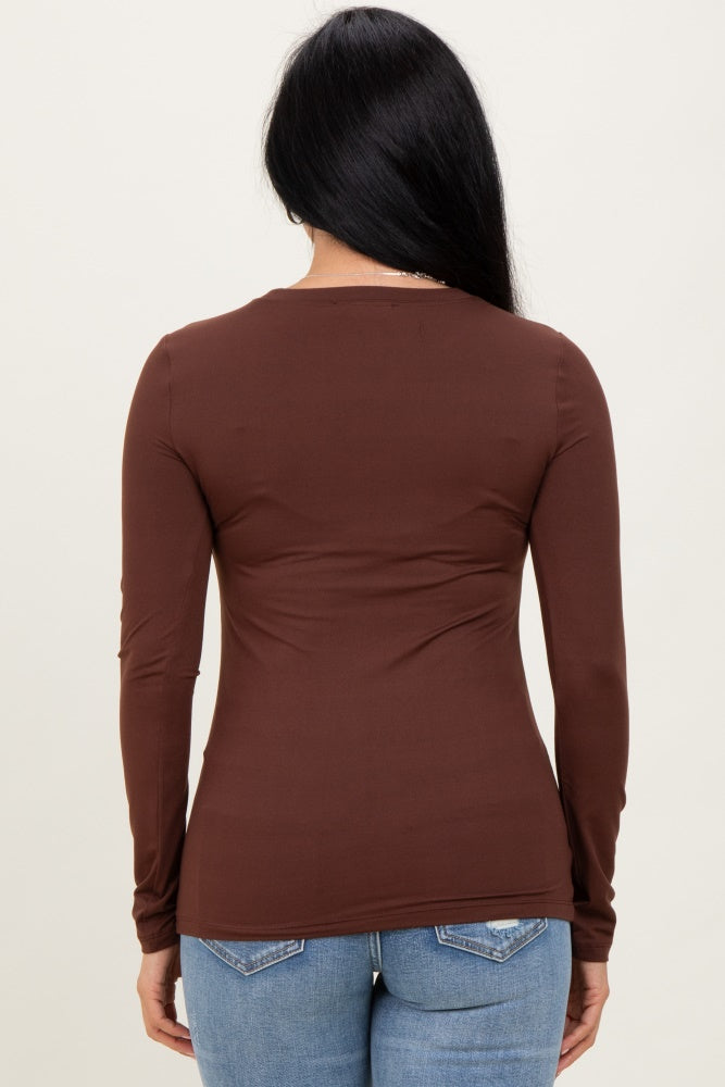 Brown Basic Long Sleeve Top