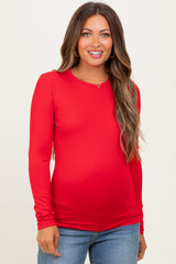 Red Basic Long Sleeve Maternity Top