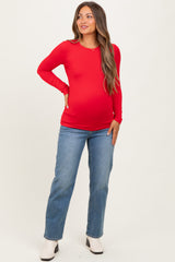 Red Basic Long Sleeve Maternity Top