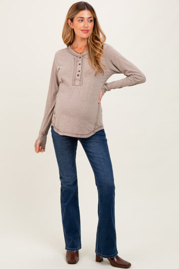 Heather Mocha Long Sleeve Exposed Seam Maternity Top