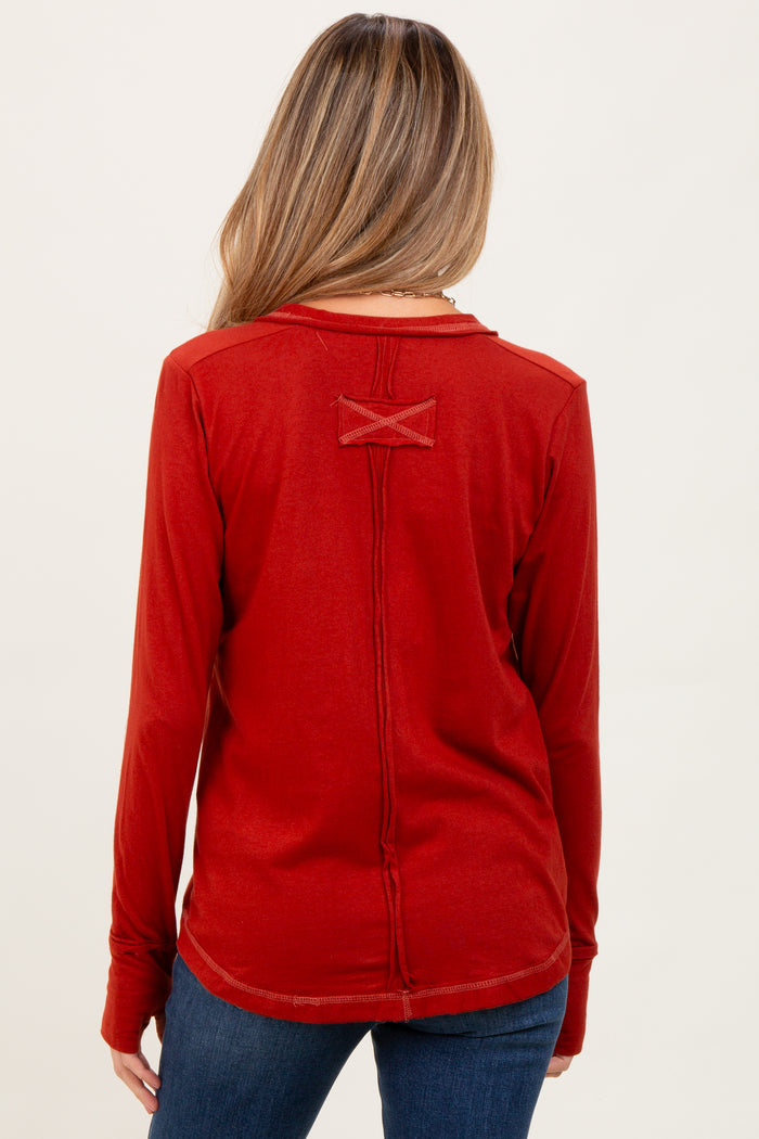 Rust Long Sleeve Exposed Seam Maternity Top