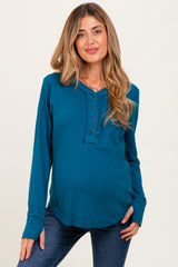 Teal Long Sleeve Exposed Seam Maternity Top