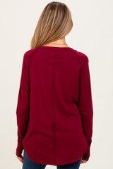 Burgundy Exposed Seam Long Sleeve Maternity Top