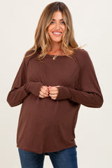 Brown Exposed Seam Long Sleeve Maternity Top