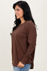 Brown Exposed Seam Long Sleeve Top