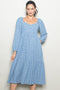 Dusty Blue Polka Dots Sweetheart Neck Midi Dress