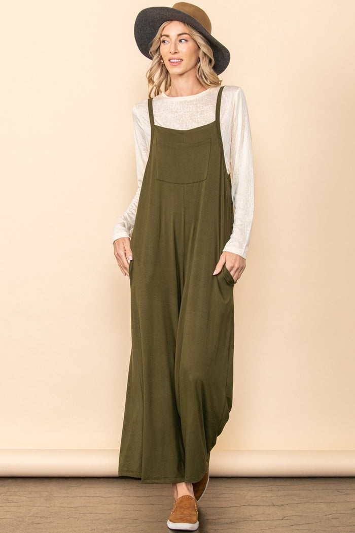 Olive Sleeveless Pocketed Wide Leg Maternity Jumpsuit