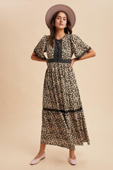 Black Rose Floral Lace Inset Button Up Maxi Dress