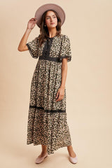 Black Rose Floral Lace Inset Button Up Maxi Dress