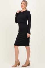 Black Ribbed Knit Long Sleeve Nursing Dress