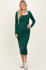 Hunter Green Scoop Neck Long Sleeve Midi Dress