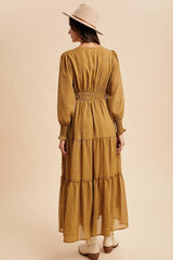 Yellow Printed Smocked Waist Tiered Maxi Dress