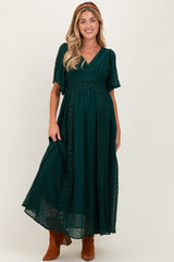 Forest Green Swiss Dot Crochet Lace Accent Maternity Maxi Dress