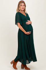 Forest Green Swiss Dot Crochet Lace Accent Maternity Maxi Dress