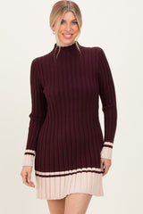 Burgundy Ribbed Contrast Hem Sweater Dress