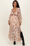 Cream Floral V-Neck Velvet Trim Maternity Maxi Dress