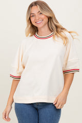 Cream Contrast Trim Short Sleeve Pullover